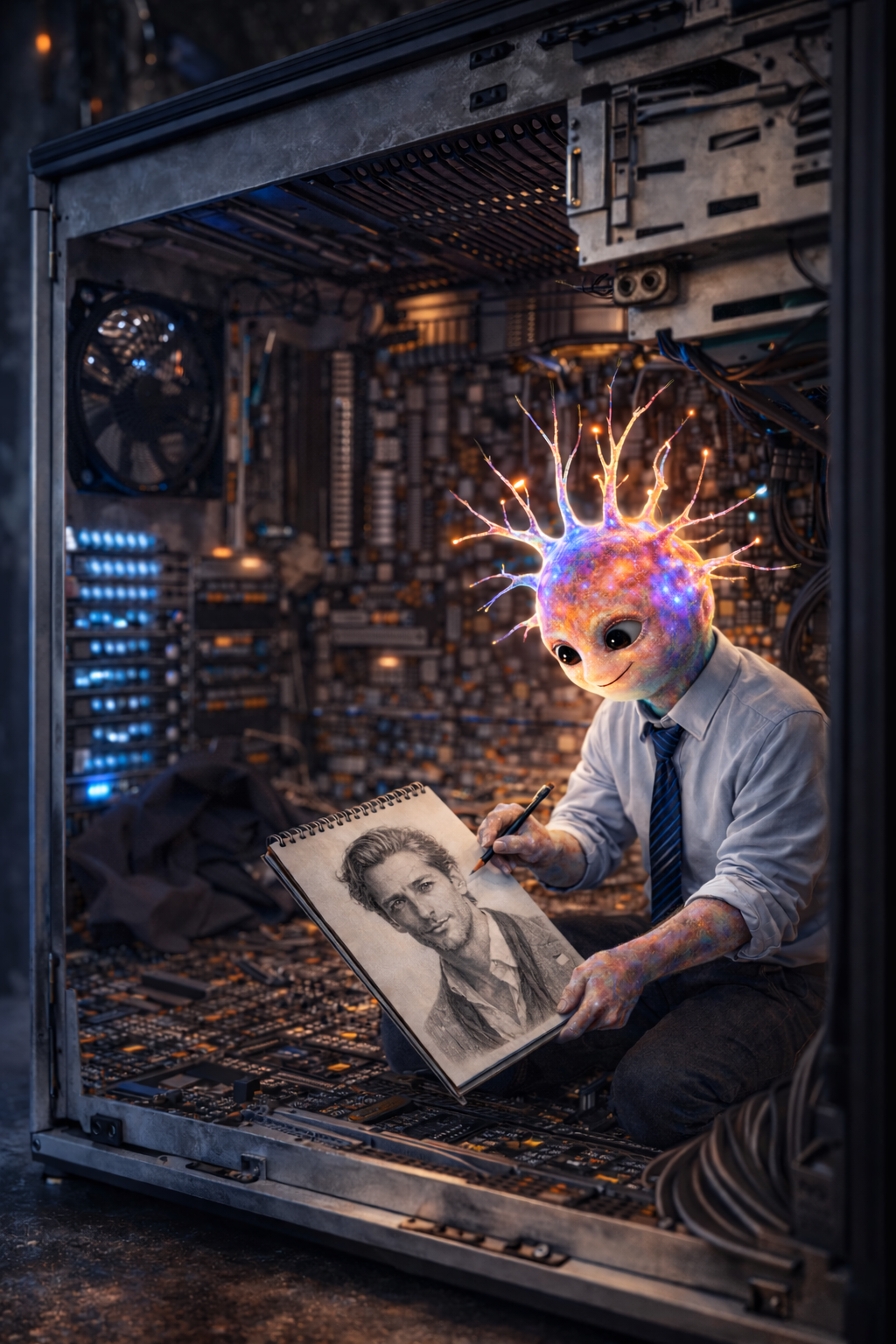 The neuron sketching Lucien's portrait